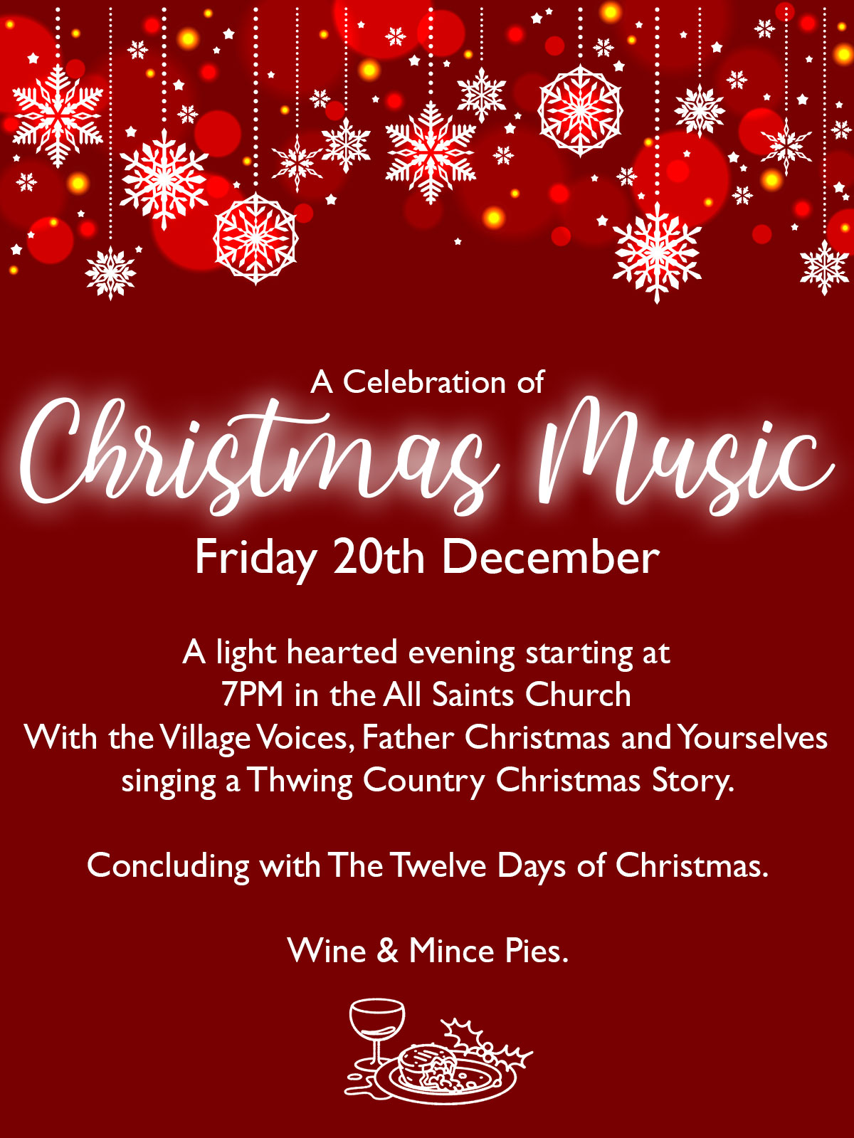 Christmas Music 20th December 7pm All Saints Church Thwing